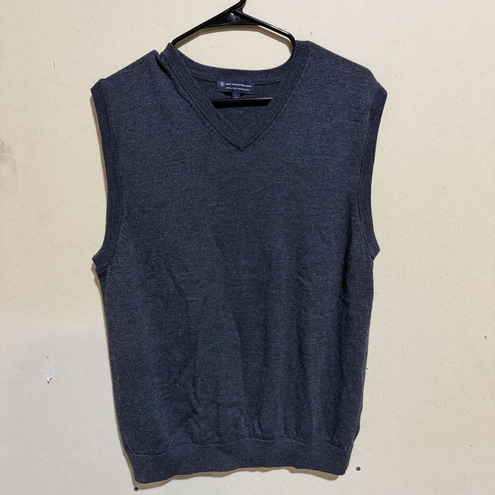 Hart Schaffner Marx Men's Large Extra Fine Merino Wool Sweater Vest Gray V-Neck